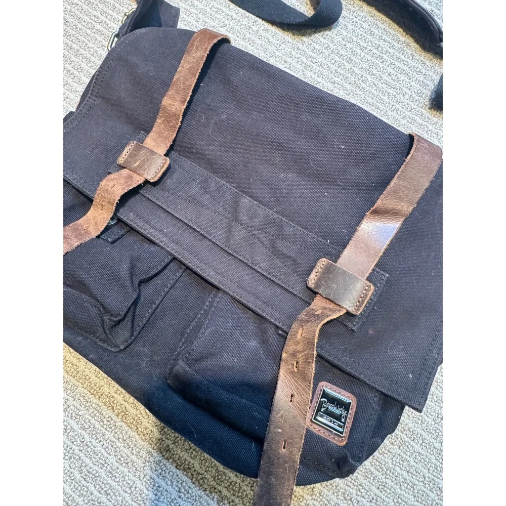 Berchirly Canvas Leather Messenger Bag Black Vintage Military Crossbody Shoulder